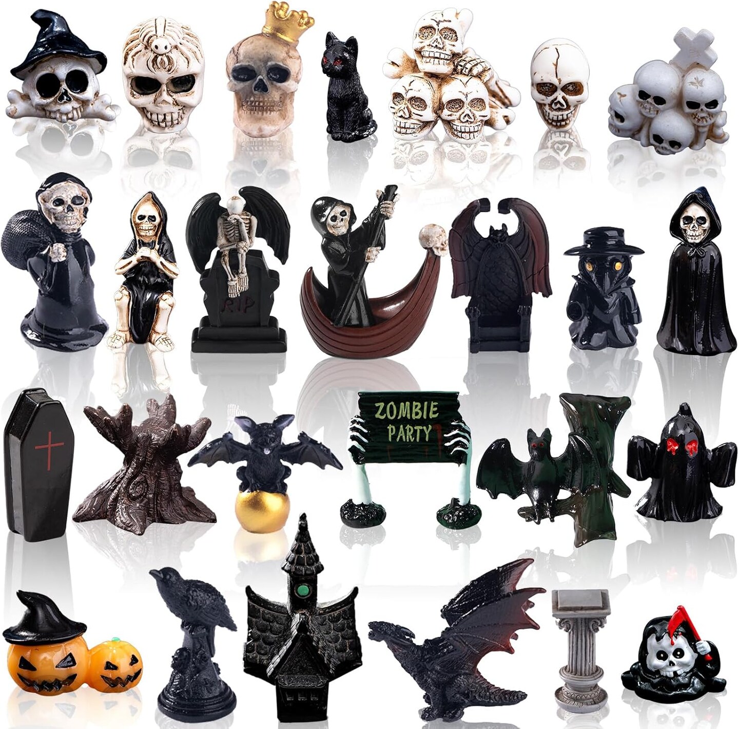 26Pcs Halloween Mini Figurines Mini Skull Heads Dragon Ghost