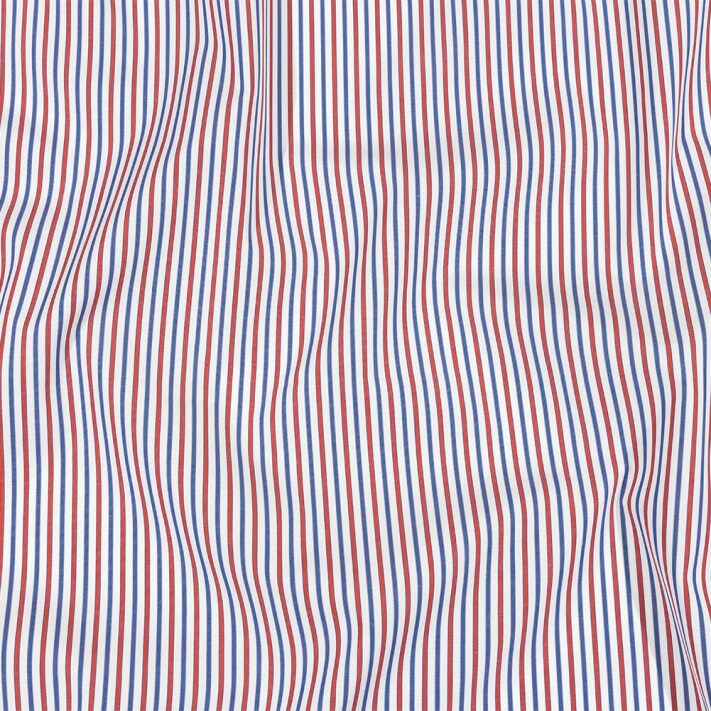 1 Yard Holly Berry Blue White Striped Italian Cotton Poplin Fabric
