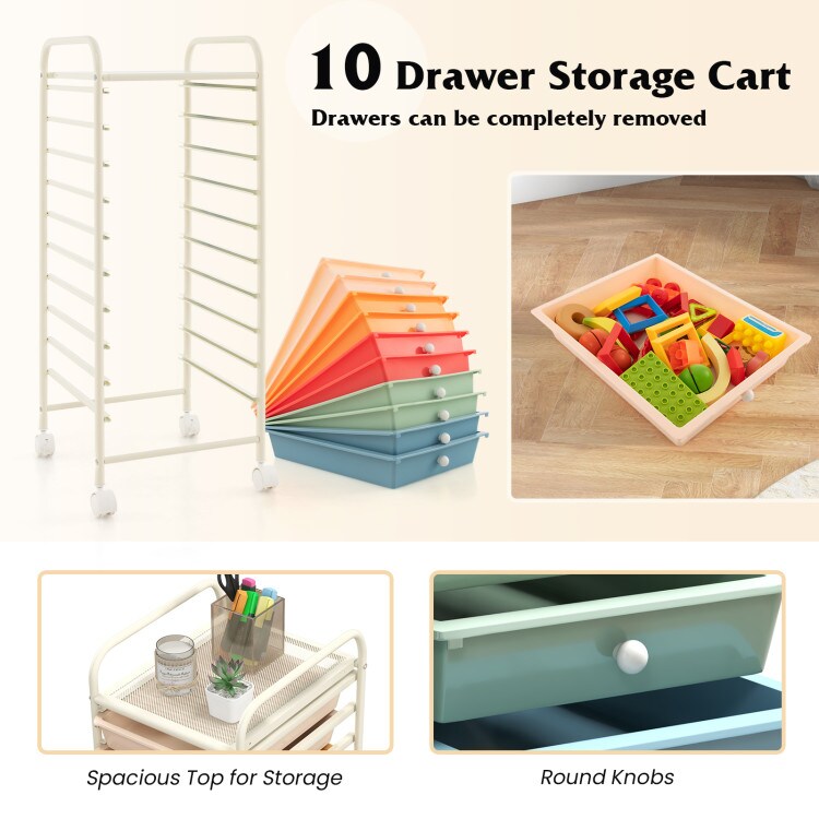 Steel Storage Cart Organizer with Drawers and Wheels
