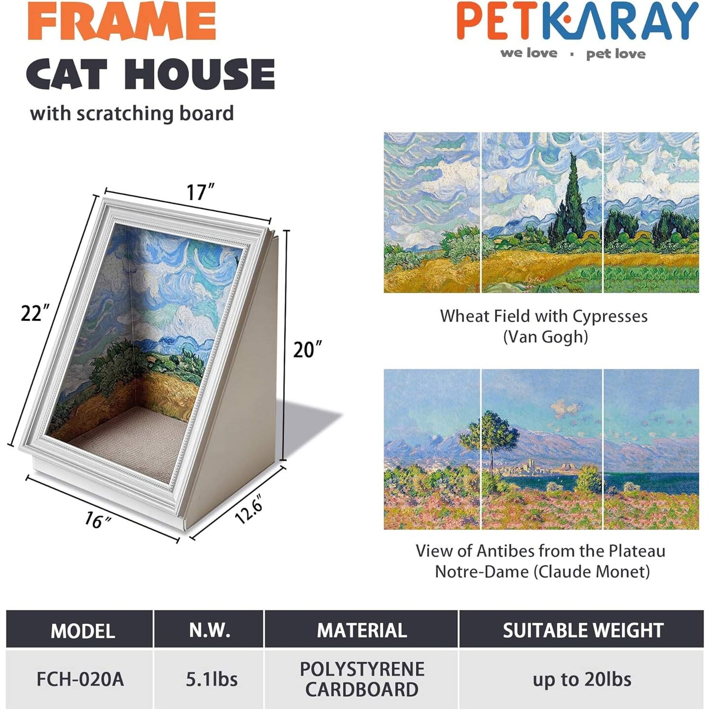Art Frame Cat Scratch House Oil Painting Cardboard Cat Cave Indoor Scratcher 16.92&#x22;x12.60&#x22;x20.86&#x22;
