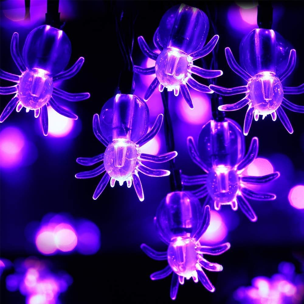 2Pack 20 LED Purple Spider String Lights with Timer - Total 13Ft Battery Powered (Purple)