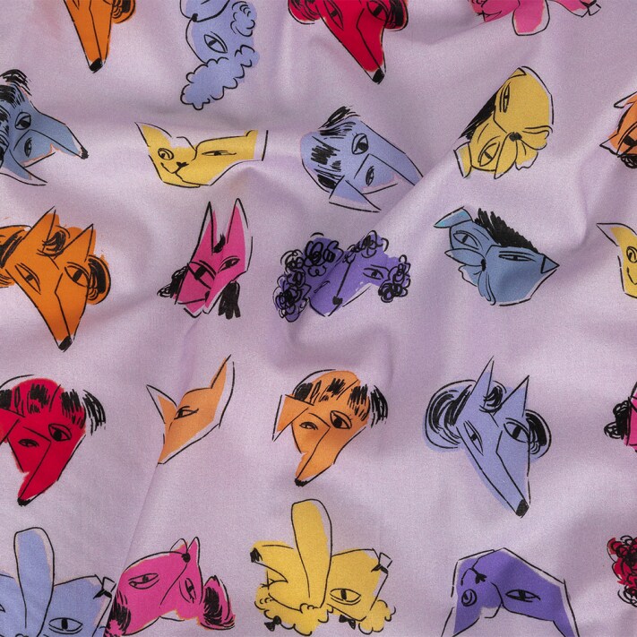1 Yard Cotton Voile Lilac and Rainbow Dog Doodles TREATS Print Fabric