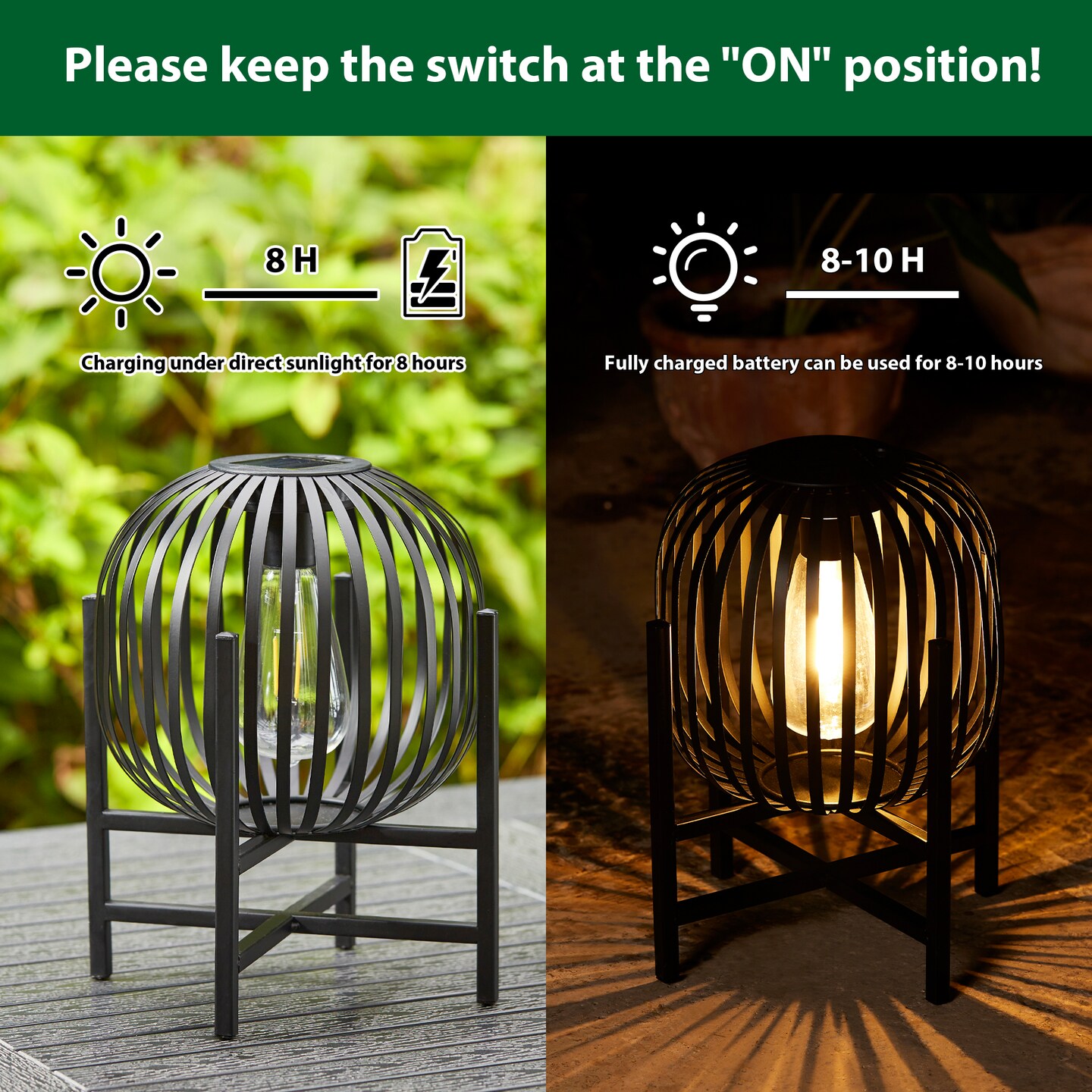 Set of 2/4 Black Metal Stripes Solar Powered Edison Bulb Outdoor Lantern with Stand