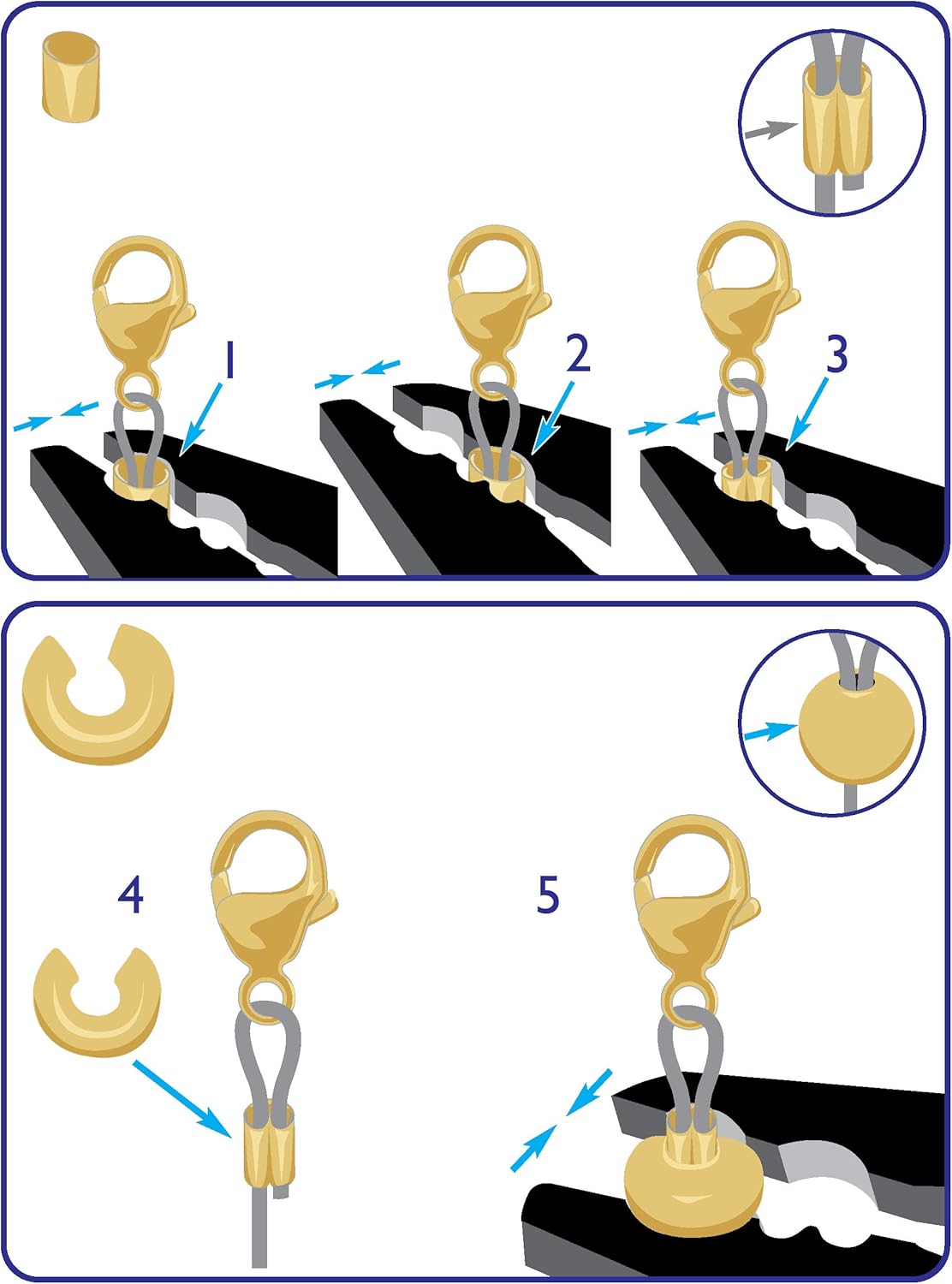The Beadsmith Basic Elements Crimp Tubes &#x26; Smooth Crimp Covers Designed to Secure The Ends of Jewelry Stringing Cables &#x26; Wires, Gold Color