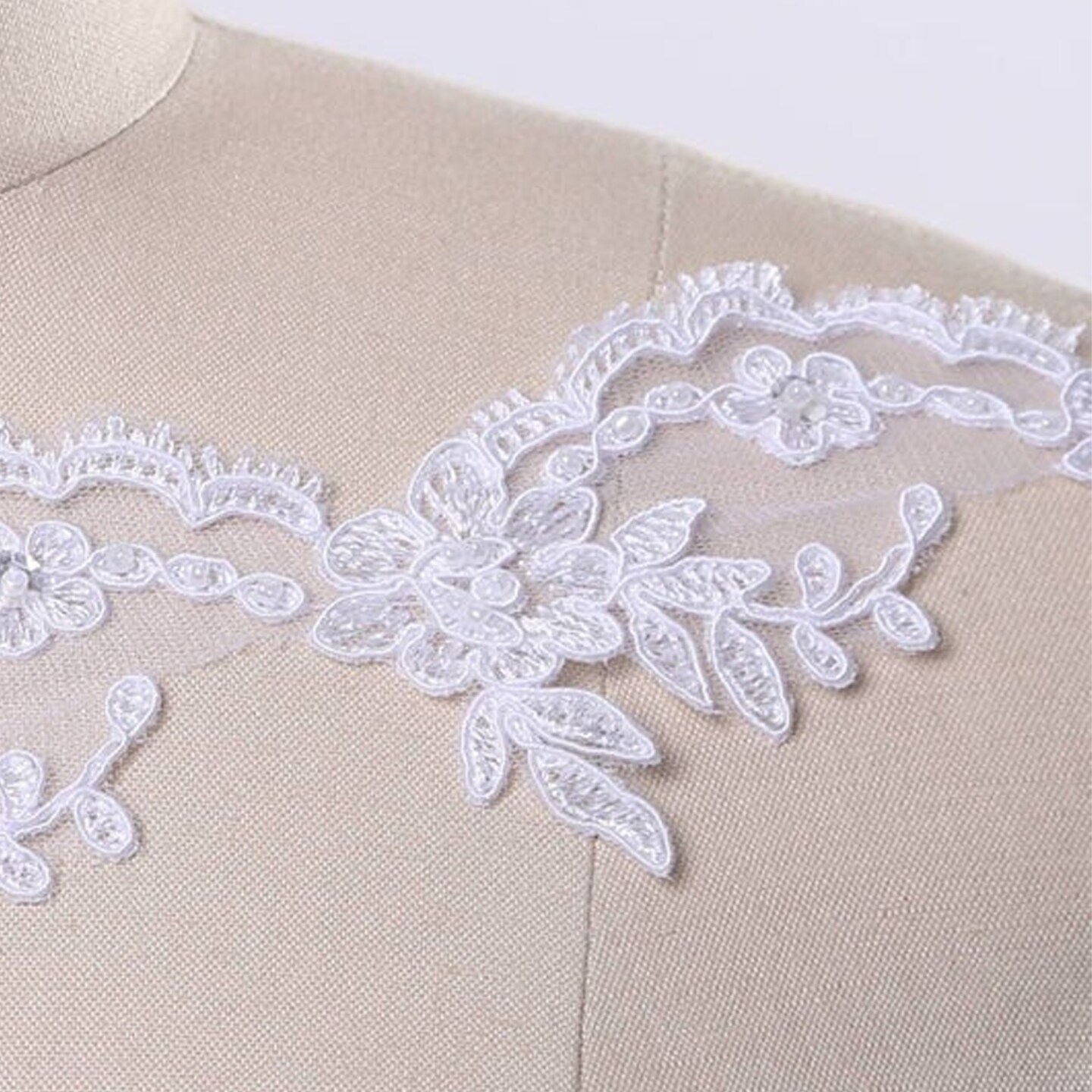1 Yard White Embroidered Alencon Beaded Bridal Lace Trim for Veils Wedding Gowns and Formal Decor 2 Inch Wide