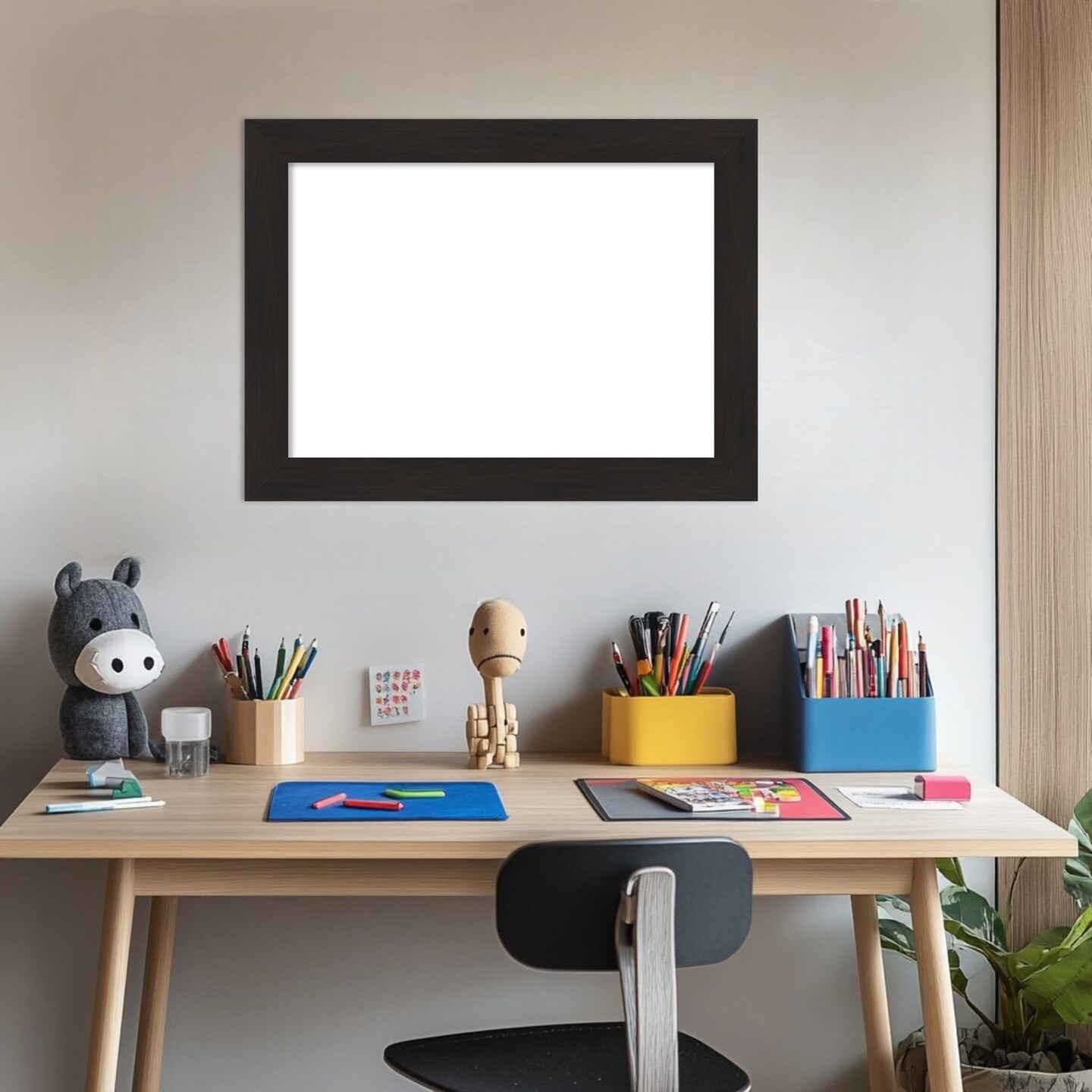 Furniture Espresso Narrow Framed Dry Erase Magnetic Board