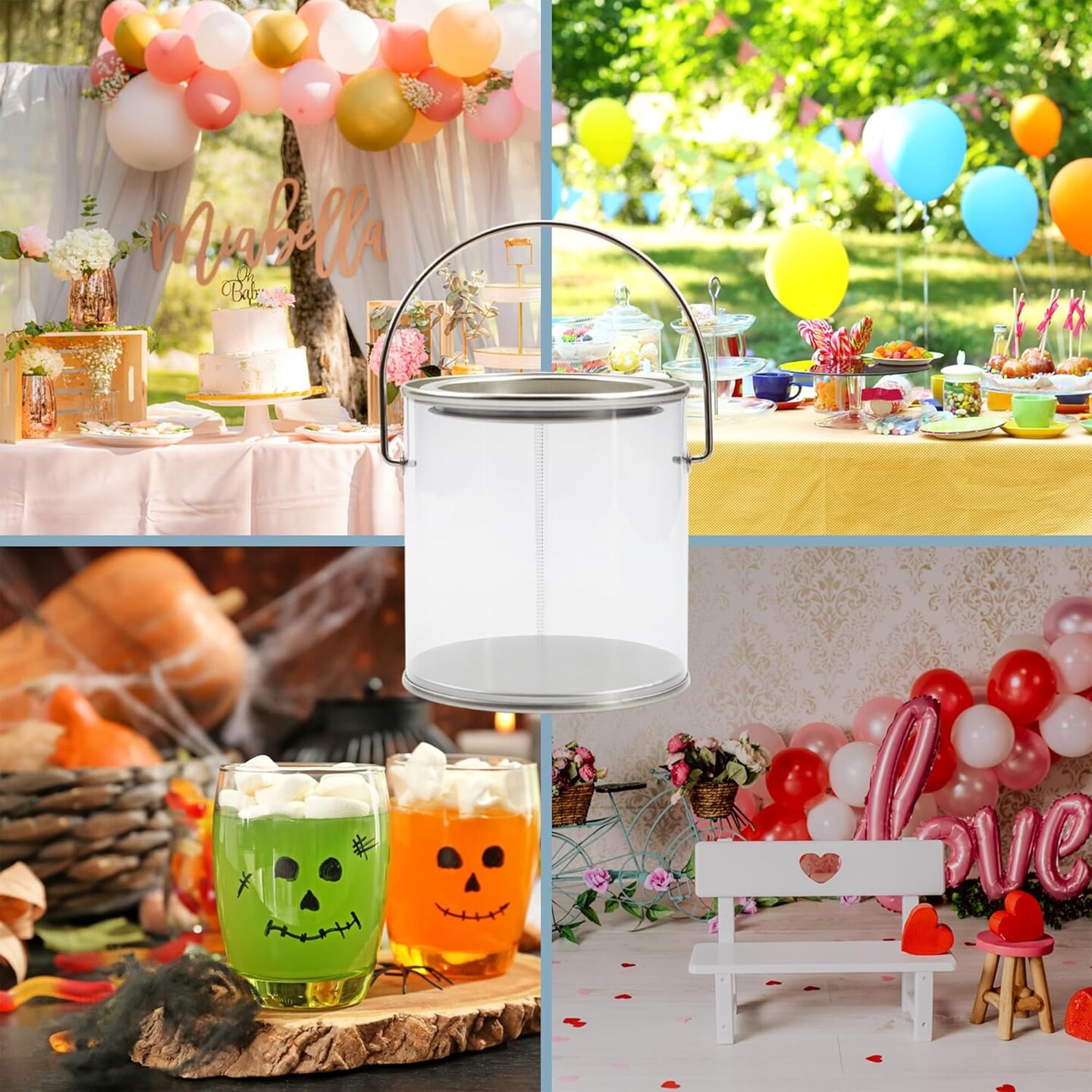 Brands Mini Clear Plastic Paint Cans (Silver) 9"L x 6"W x 3.5"H