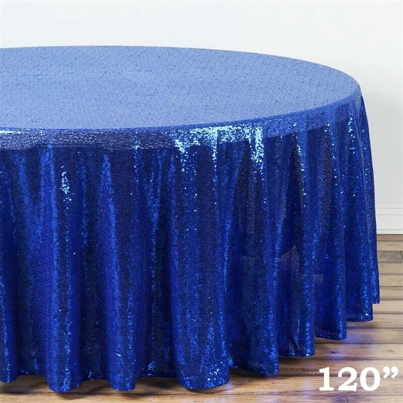 ROYAL BLUE Sequined 120&#x22; ROUND TABLECLOTH Designer Wedding Party Catering Linens