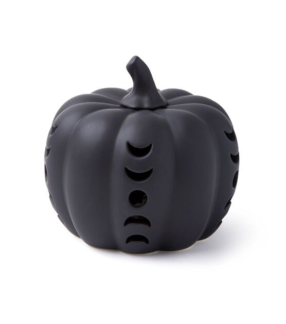 Black Pumpkin Ceramic Moon Phase Halloween Decor with LED Light