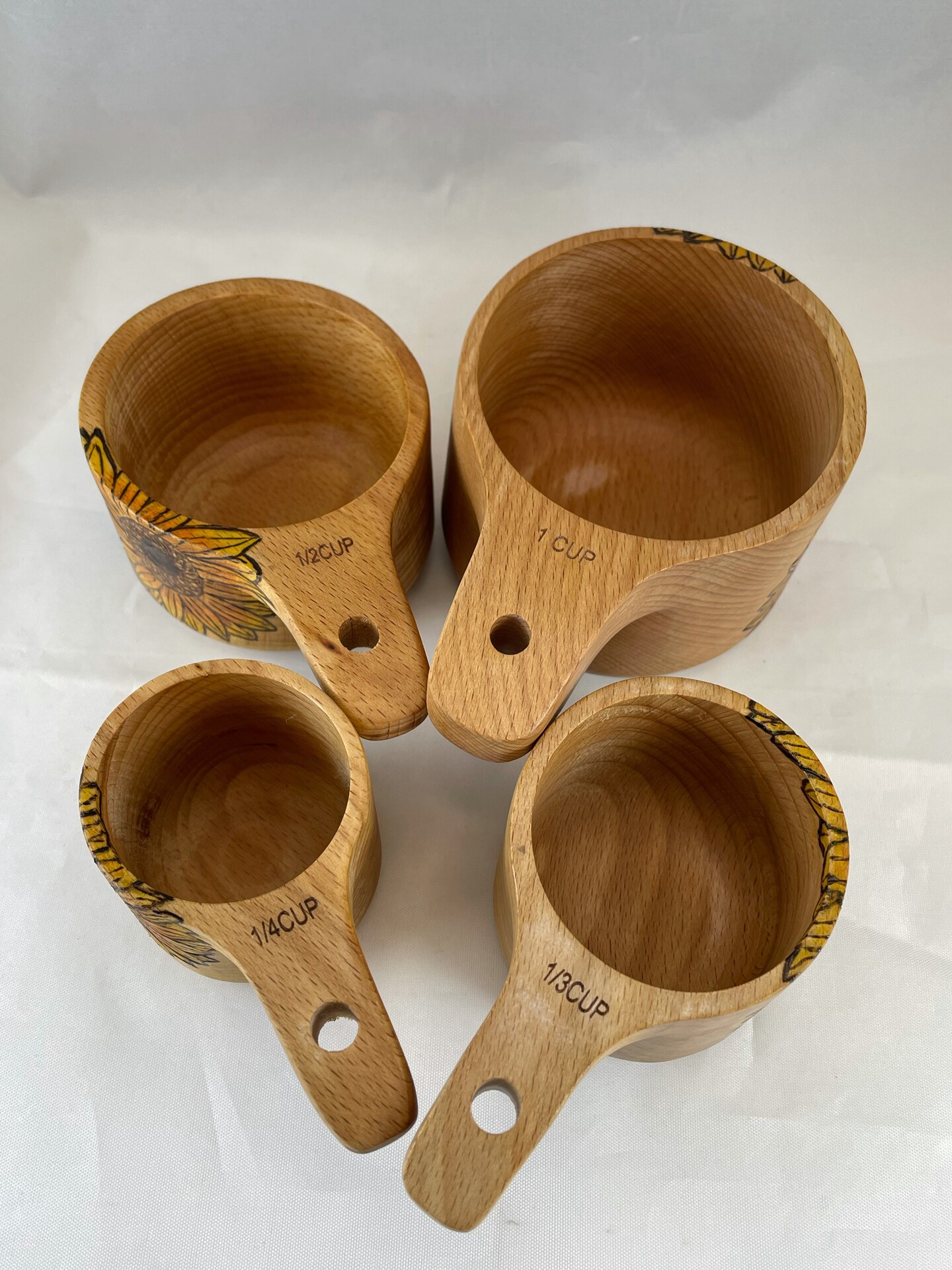 Sunflowers Wood Burned Measuring Cup Set, Pyrography Wood Burned Art, Unique Kitchen Gadget Gift Tool, Sun Flower Garden Gardener product 3