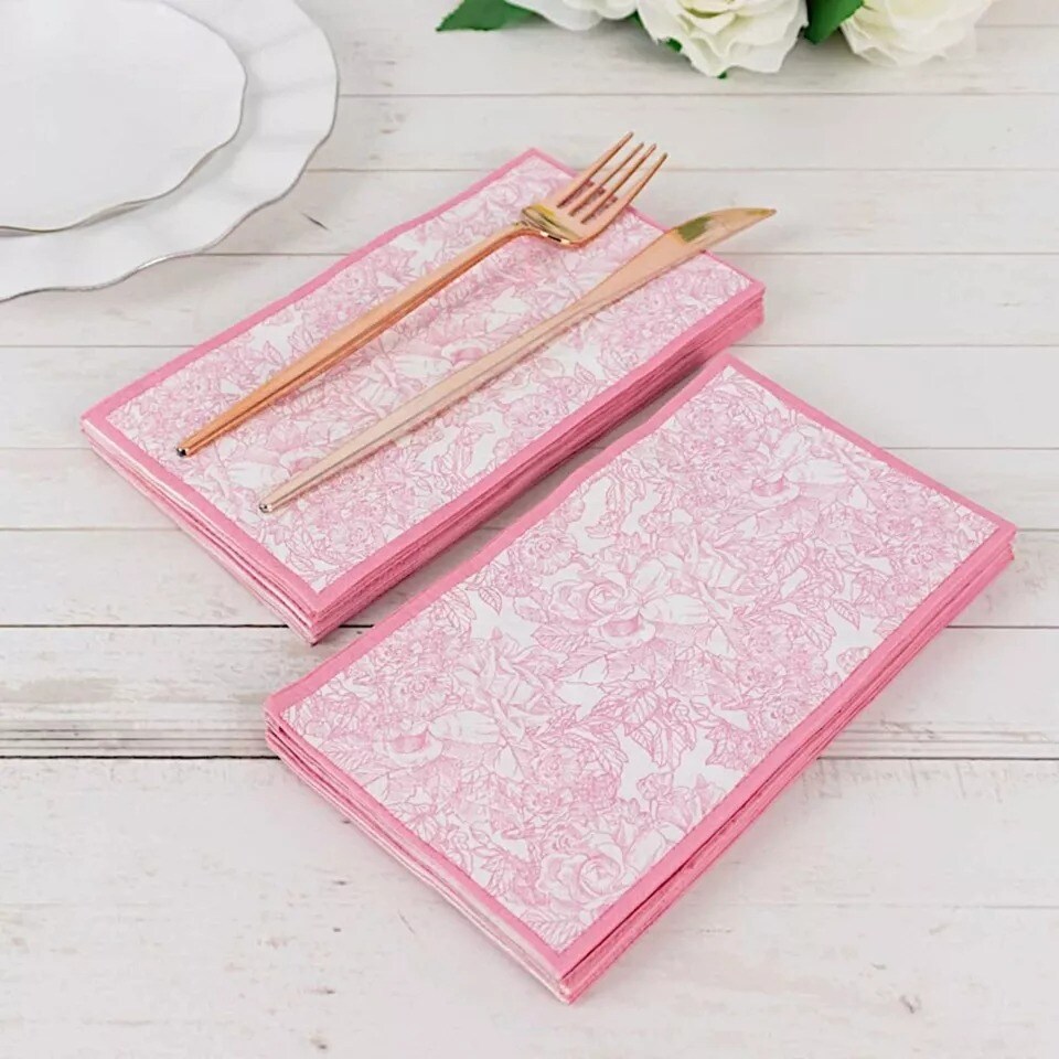 25 Pink Dinner Paper Napkins with Vintage Floral Print Party Events
