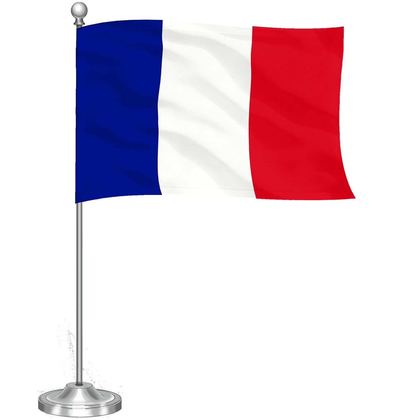 G128 France French Deluxe Desk Flag Set | 8.5x5.5 In | Printed 300D Polyester, with Silver Dome and Base, 15&#x22; Metal Pole, Decorations For Office, Home and Festival Events Celebration