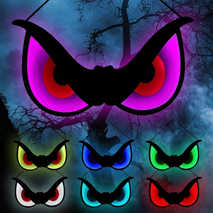 Spooky Eyes Lights, 20 Inch Large Wooden Halloween Window Eye Lights with 7 Color Modes and USB/Battery Operated for Home, Wall, Window, Trees Halloween D&#xE9;cor, Style A