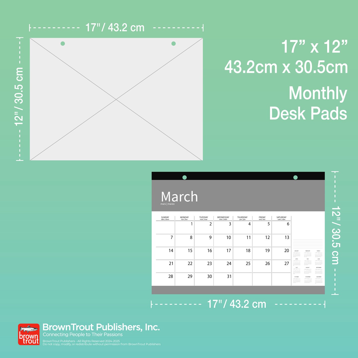 Bonnie Marcus OFFICIAL | 2025 17 x 12 Inch Monthly Desk Pad Calendar | BrownTrout | Fashion Designer Stationery