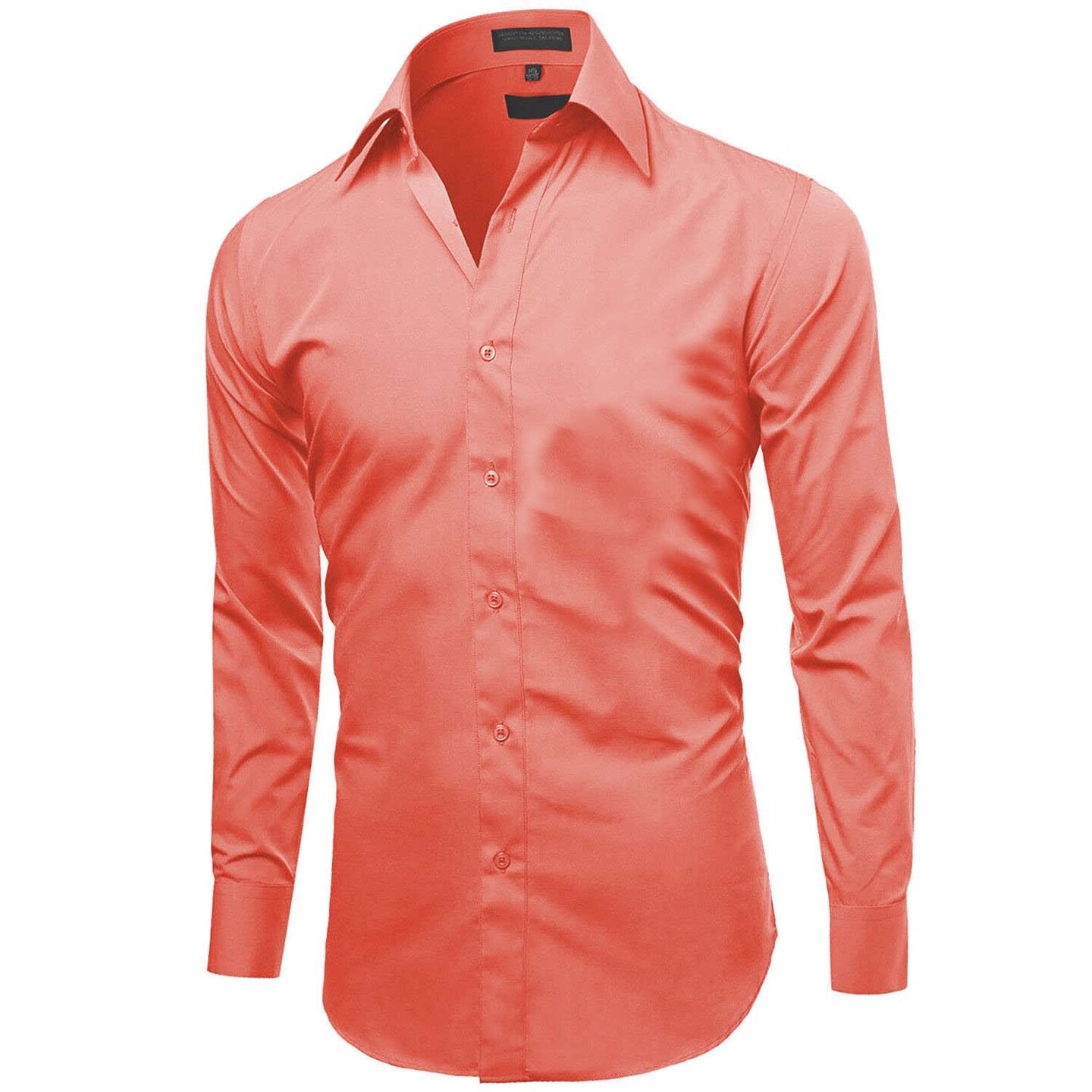Men&#x2019;s Solid Coral Long Sleeve Dress Shirt