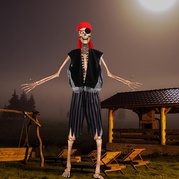 4 Pcs 12 ft Skeleton Accessories Giant Pirate Costume Set Halloween Skeleton Clothing Accessories for Garden Lawn Outdoor Halloween Decoration Black