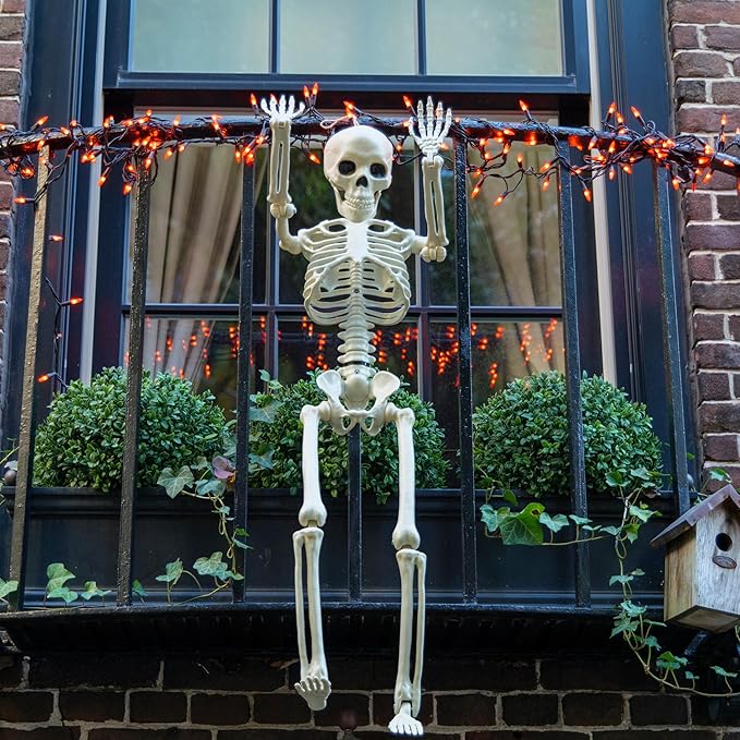 Halloween Decorations Skeleton, 2.95 FT Life Size Posable Skeleton, 36&#x22; Plastic Full Body Skeleton, Large Skeletons for Halloween Outdoor Indoor Party Decor Haunted House Graveyard Yard