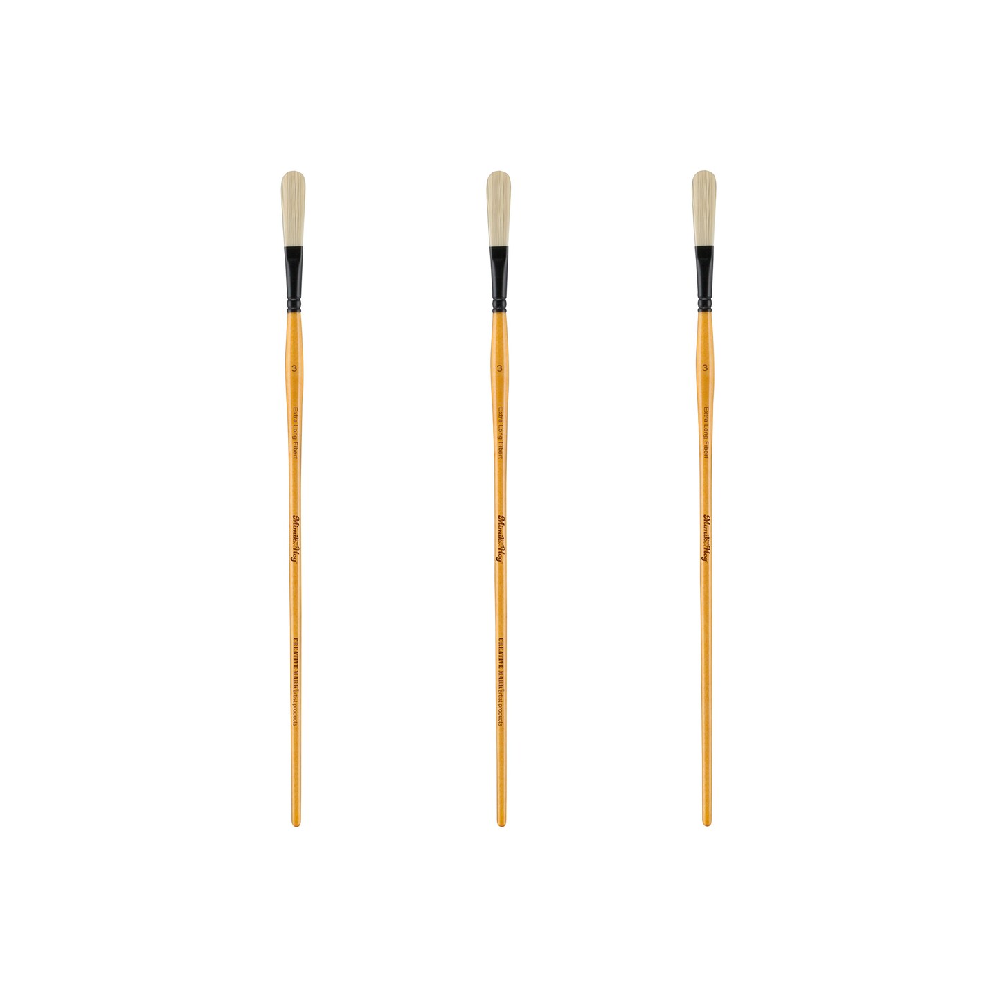 Mimik Hog Professional Synthetic Hog Bristle Paint Brush- Versatile Alternative to Natural Hog Hair Paint Brushes for Oil Painting, Acrylics, Inks, Gouache, Watercolors- Filbert - 3 Pack