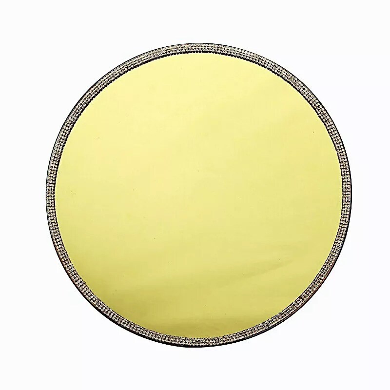 2 pcs 13&#x22; Round Mirror Glass Charger Plates with Rhinestone Rim Wedding Supplies