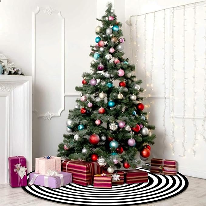 Black and White Christmas Tree Skirt, Rustic Farmhouse Christmas Decorations Ornaments, 36 Inch Tree Skirt Mat Decor for Merry Xmas Holiday