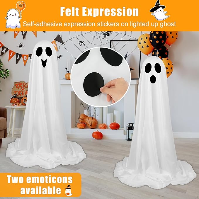 Cute Spooky Halloween Decorations Indoor, Giant Halloween Light Up Ghost With LED Light For Halloween Party Decorations,Ghost Decor For Door,Front Porch,Yard Decor
