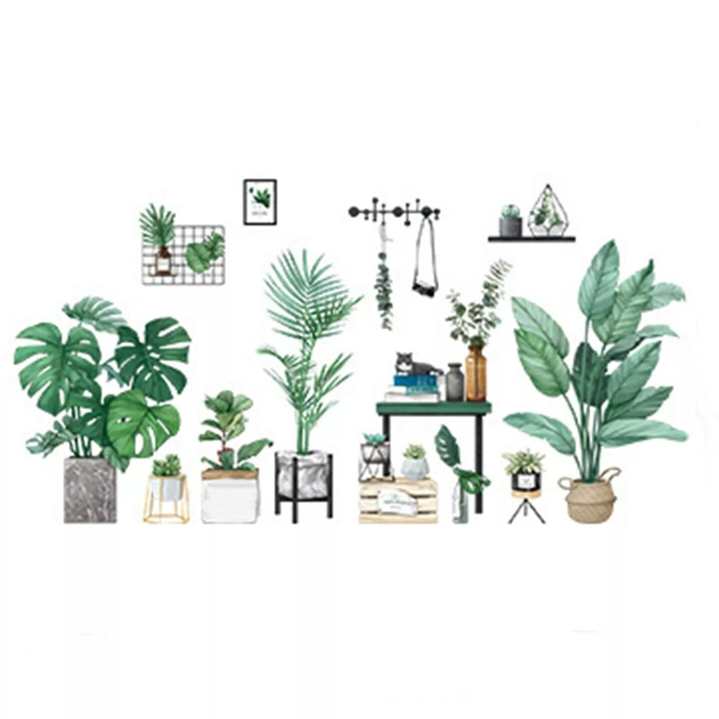 Green Wall Stickers Potted Plants Removable PVC Living Room Home Decorations