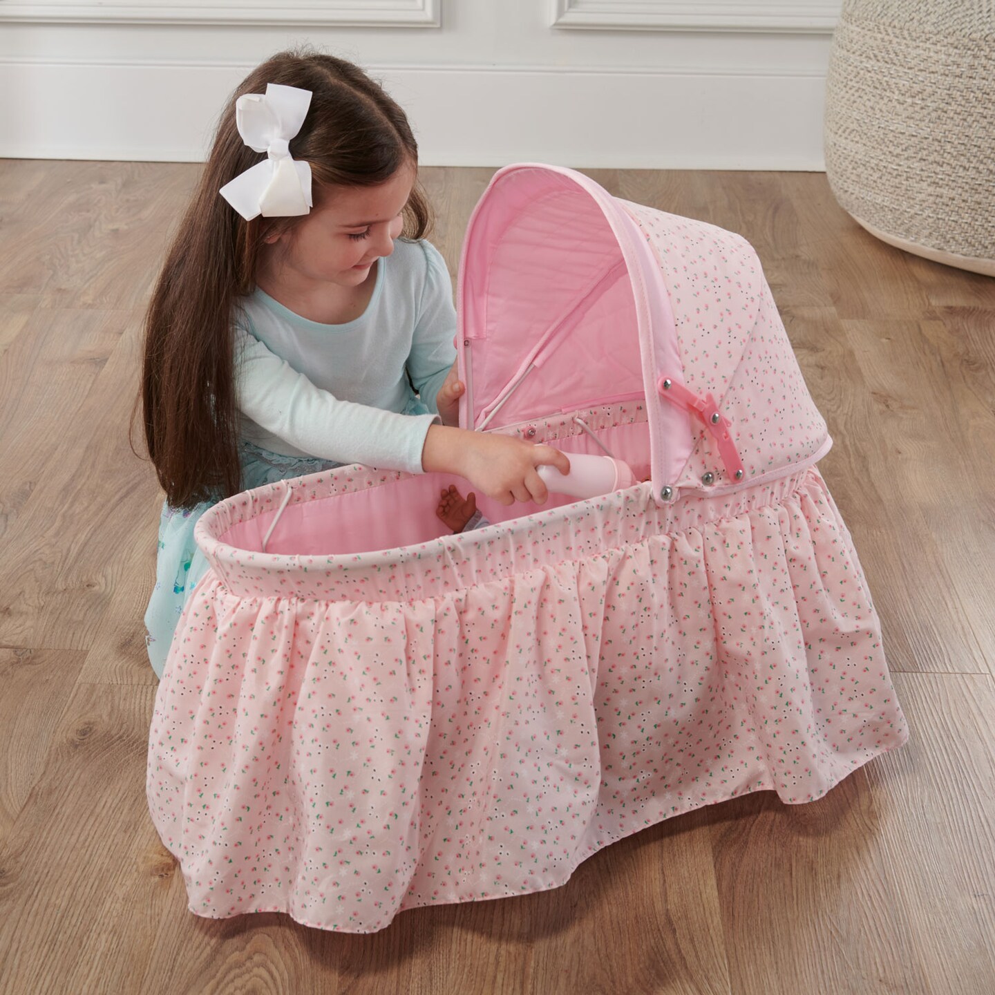 Badger Basket Folding Doll Cradle with Hood - Pink/Rosebud