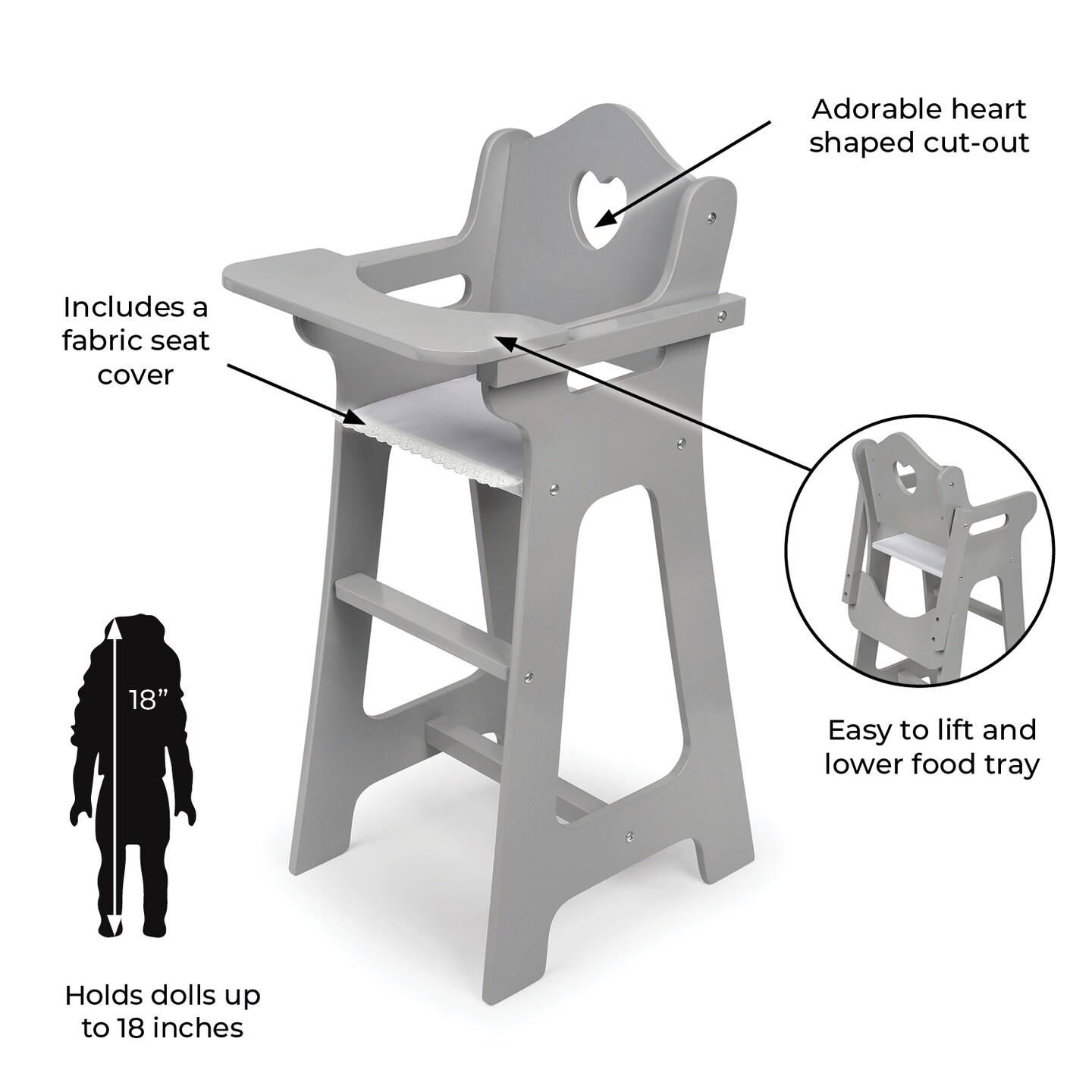 Badger Basket Doll High Chair - Executive Gray