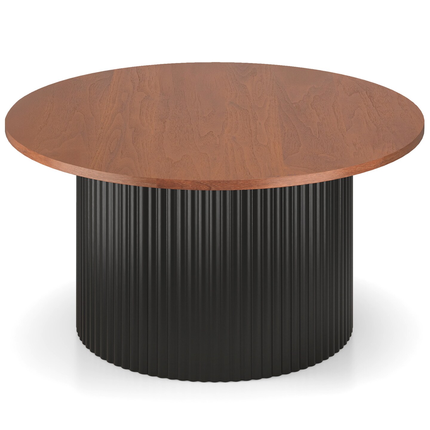 Walnut Solid Wood Round Coffee Table with Wave Support