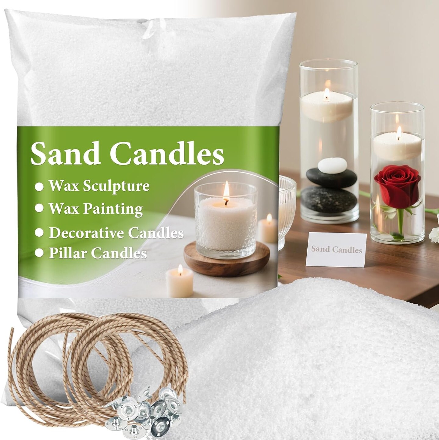 Snow Pearled-Candles with Wicks - White DIY Candle Sand (White) 0.1 x 0.1 x 0.1 inches