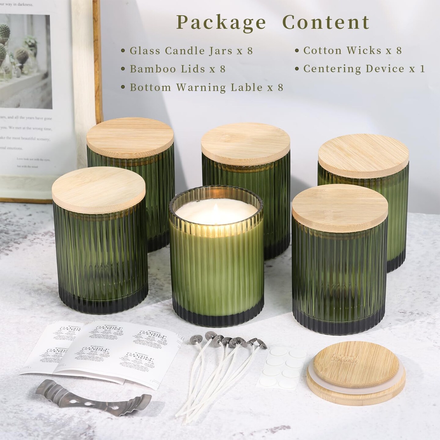 14OZ Olive Green Glass Candle Jars for Making Candles (Green) 3.3"W x 4.1"H