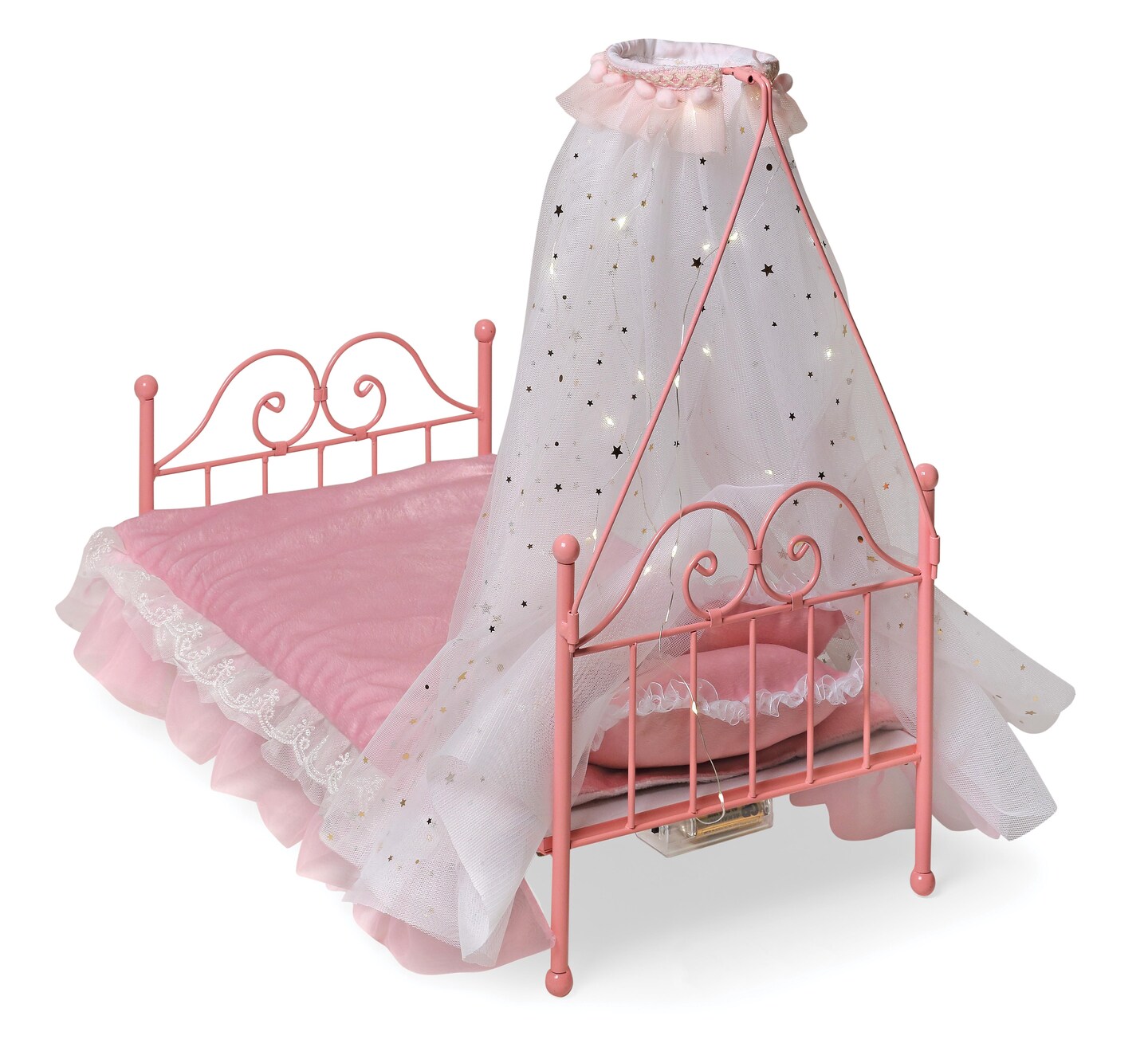 Badger Basket Starlights LED Canopy Metal Doll Bed with Bedding - Pink