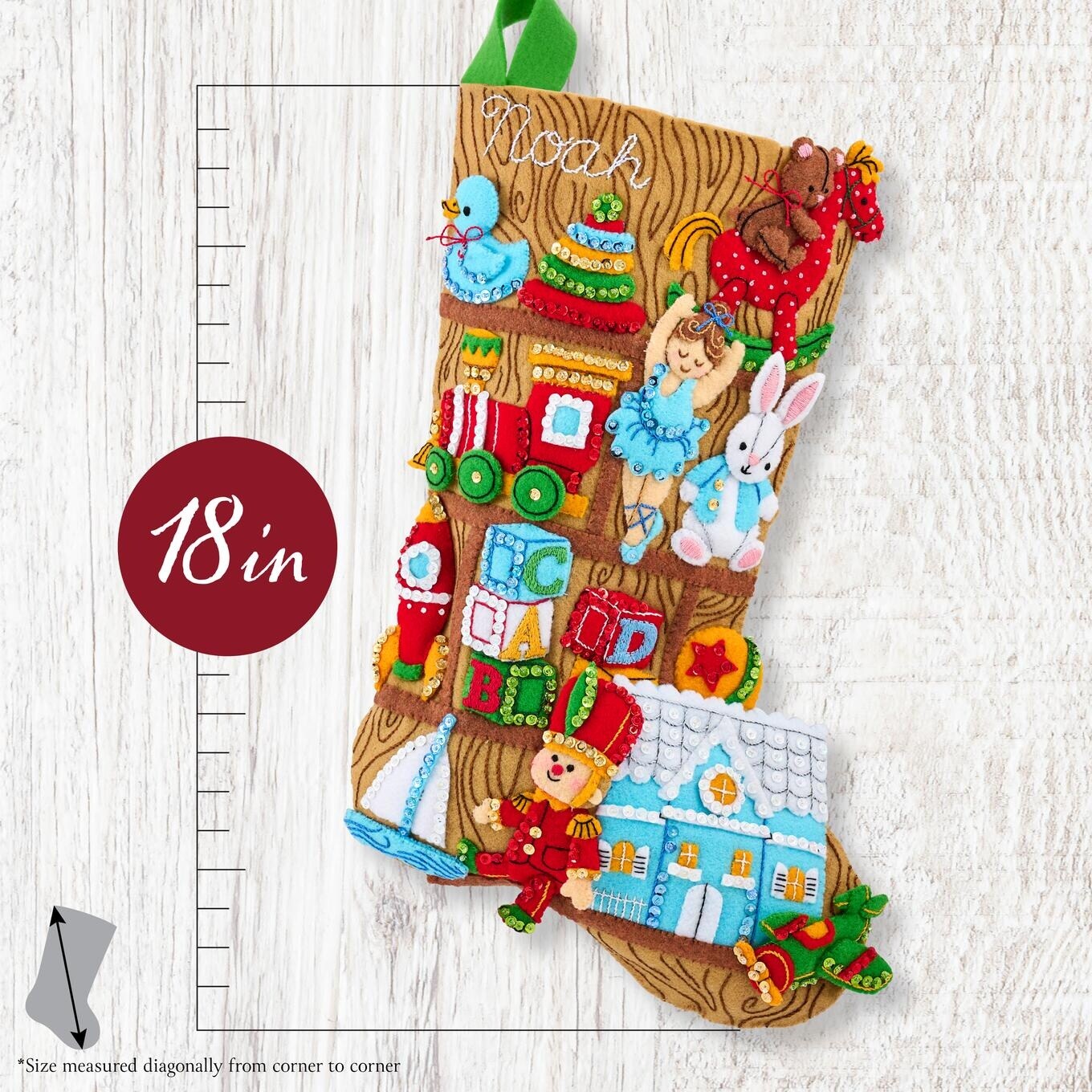 Bucilla Felt Stocking Applique Kit 18" Long-Toyland Treasures