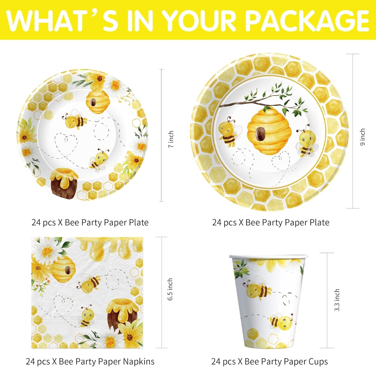 Bee Baby Shower Decorations Tableware - Bee Party Supplies(Yellow)