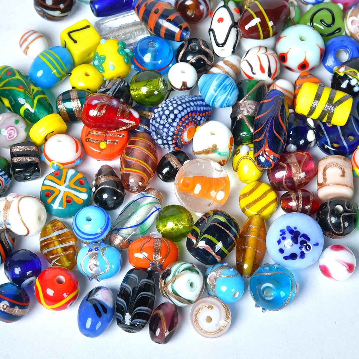 1 LB Bag of Assorted Glass Beads for Jewelry Making, Lampwork Murano Bead Mix for Bracelets and Necklaces, Crafting Beads Supplies Kit, Large &#x26; Small Beads (Assorted 200)
