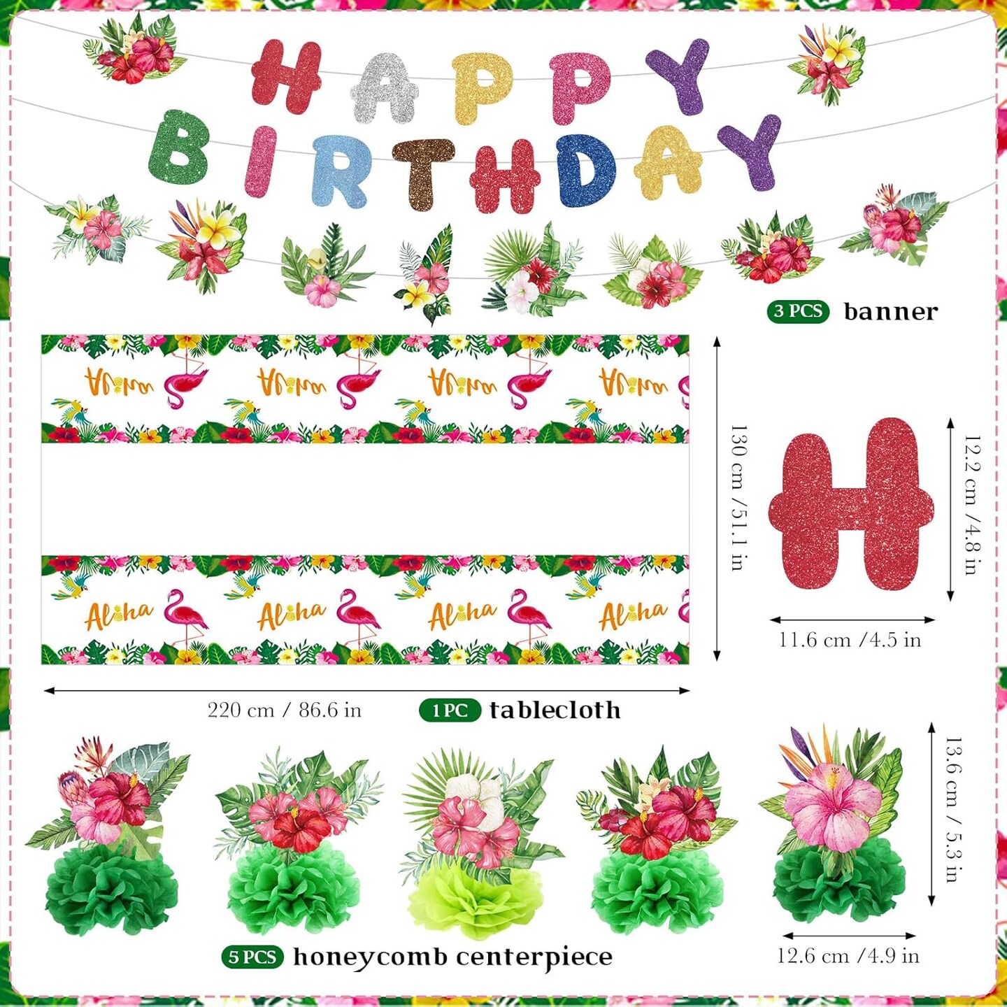 Hawaiian Birthday Party Decorations Hibiscus Flower Birthday Banner Honeycomb