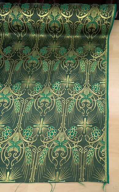 1 Yard Green Church Metallic Cross Grapes Wheat Brocade Fabric Jacquard 58/59 Inches Width