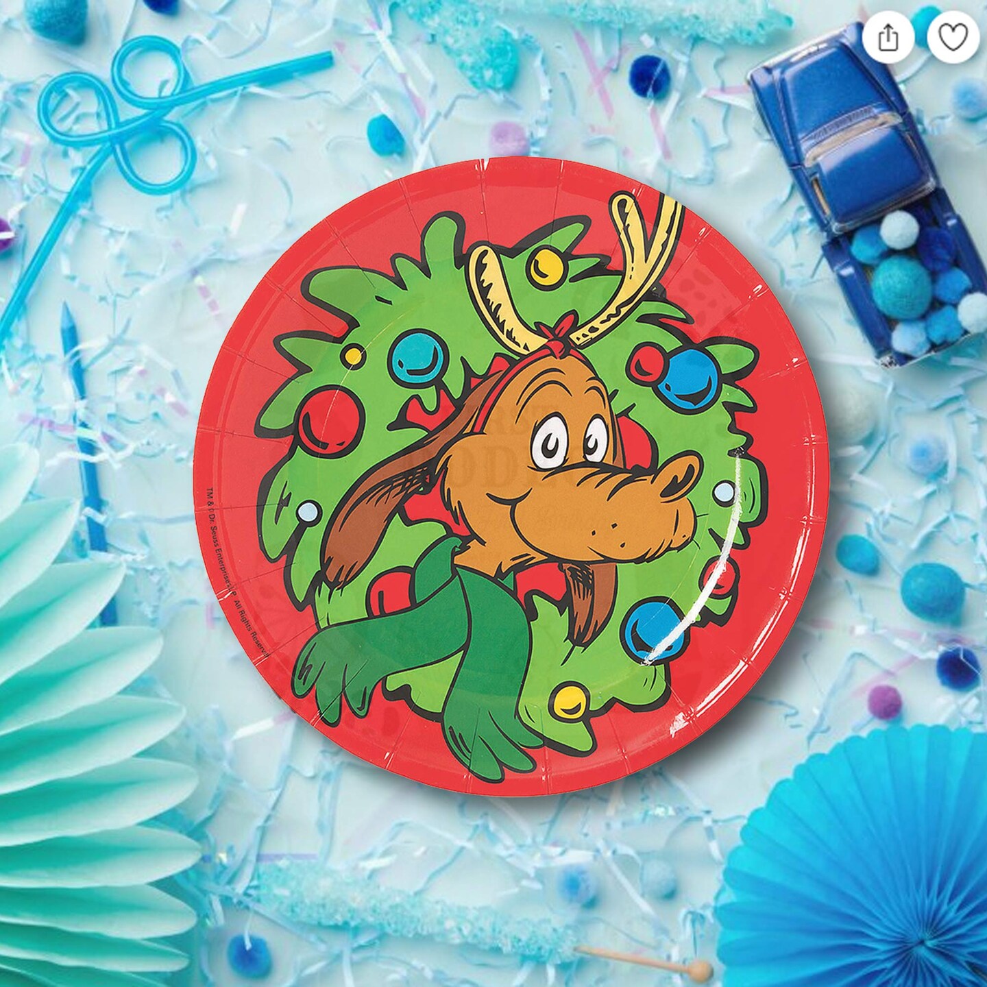 8 Count 7&#x22; The Grinch Max Multicolor Disposable Paper Dessert Plates Festive Christmas Party Tableware