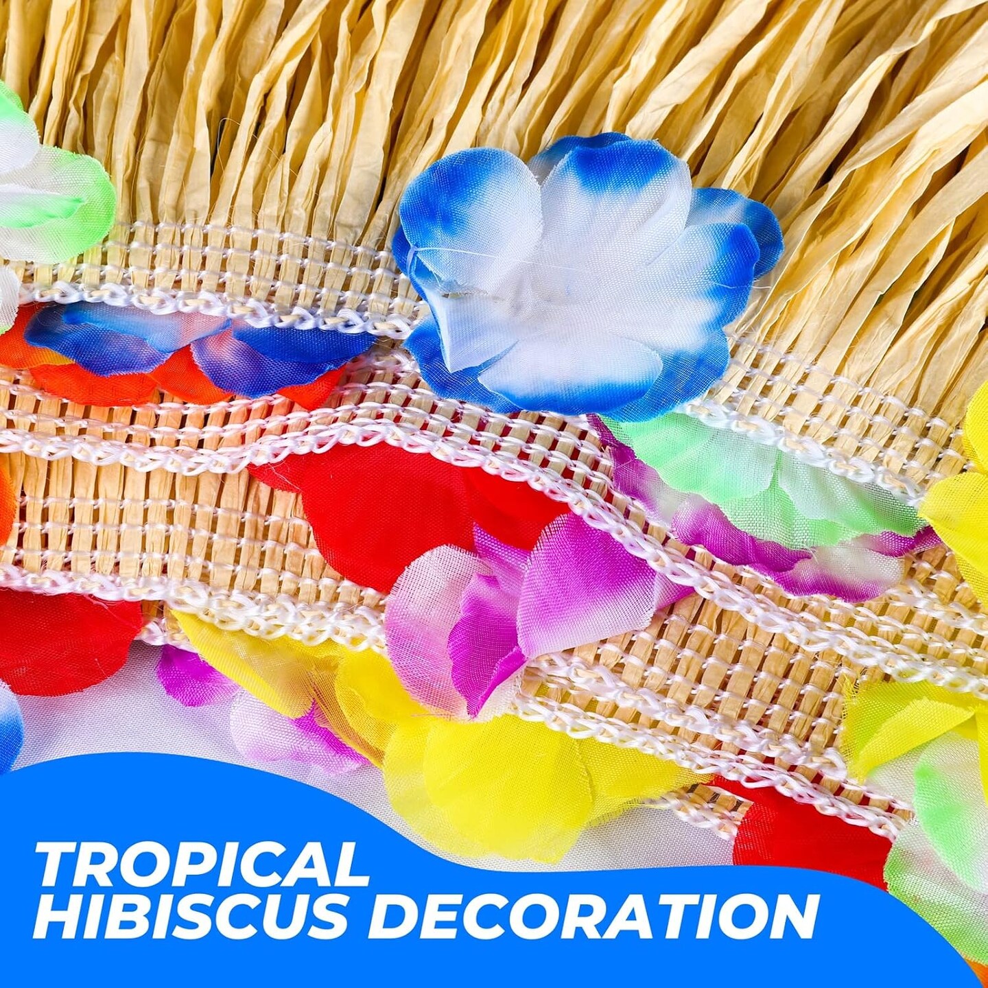 Paper Luau Grass Table Skirt with Hibiscus Flowers 9 Feet x 30 Inch