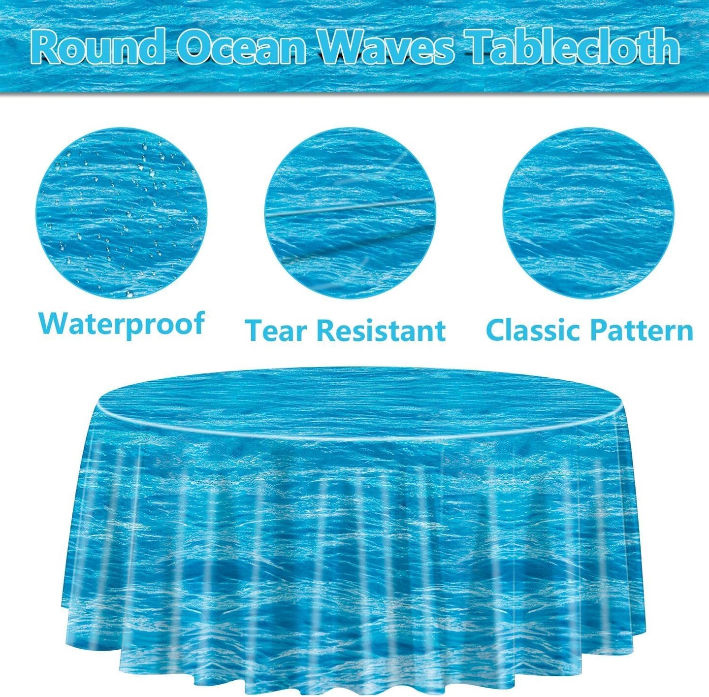 Round Ocean Waves Tablecloths 84 x 84 Inch Under The Sea Party Decorations Ocean Tablecloth Water Print Table Cover