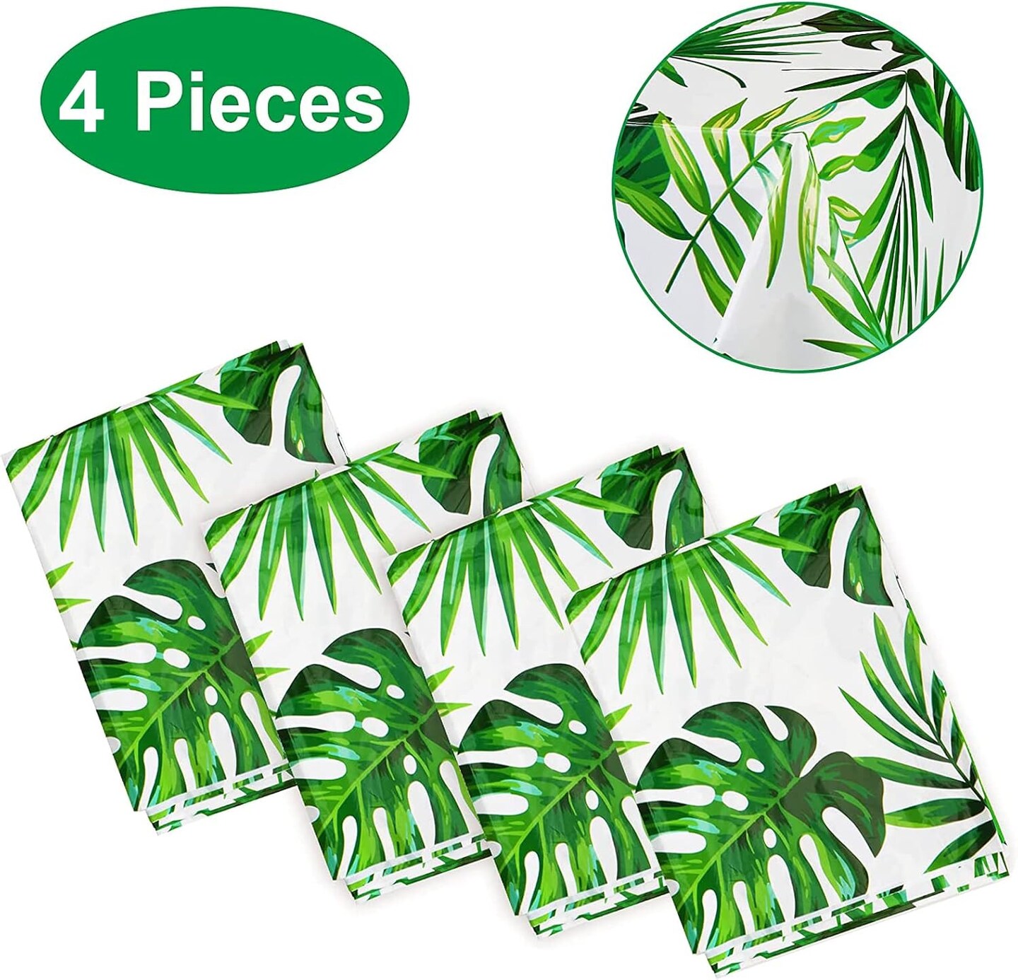 Hawaii Palm Leaves Tablecloths for Hawaiian Party Decoration, 4PCS Hawaii Luau Disposable Table Cloths Plastic Rectangular Aloha Tropical Table Covers for Safari Jungle Baby Shower Birthday Party