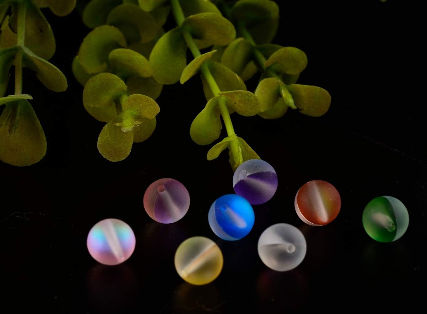 Matte Aurora Crystal Glass Beads Flash Glitter Shining Mermaid Round Loose Aura Bead Frosted Moonstone