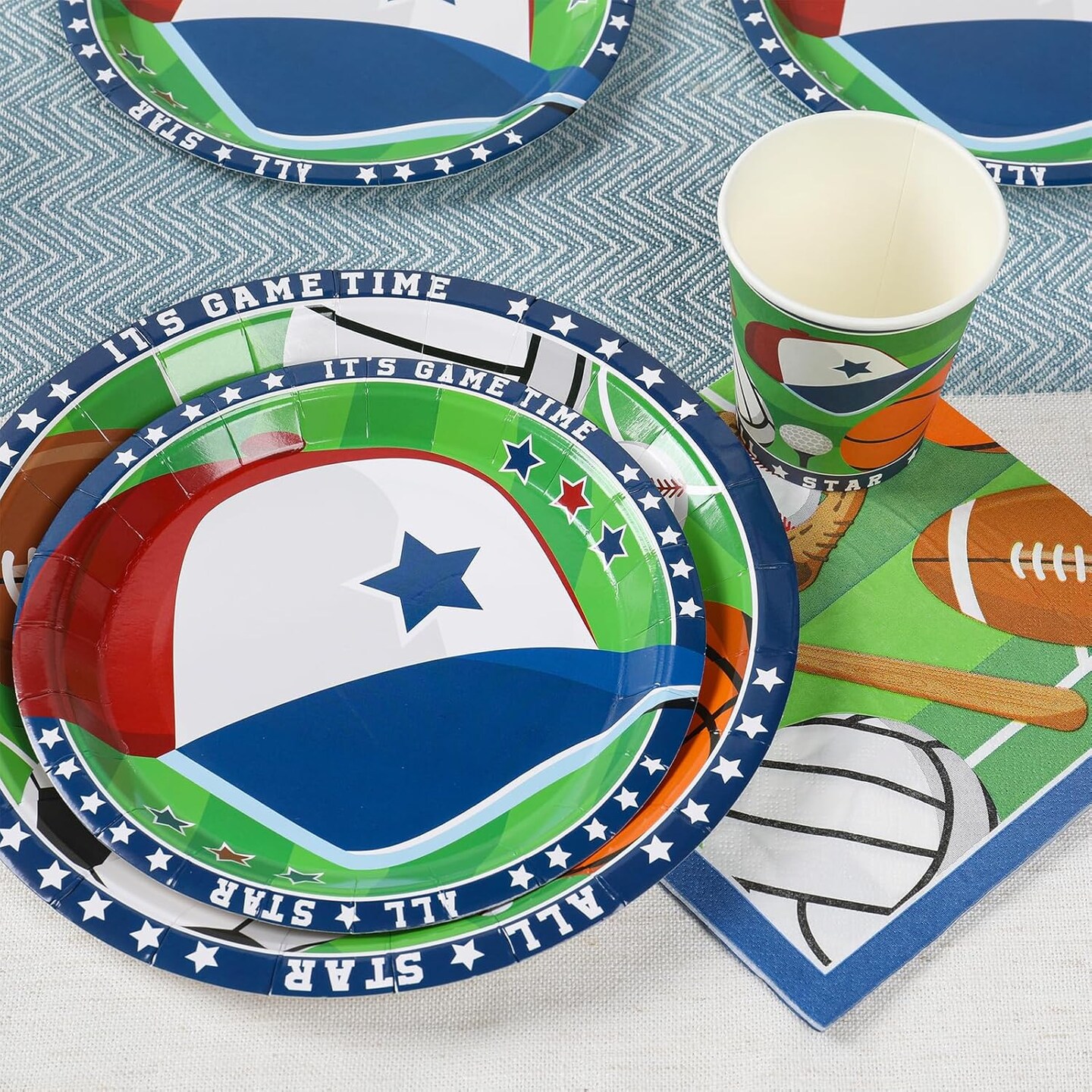 Sports Themed Party Decorations (Serves 24) Dinner Plates, Dessert Plates, Cups, Napkins. Sports Baby Shower[Multiple]
