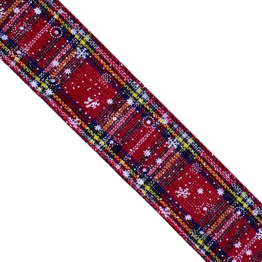 Designer&#x2019;s Shop WR 63-5109 2.5&#x201D; x 10 yard Holiday Red-Green multi color plaid with Snow Flake wired edge ribbons