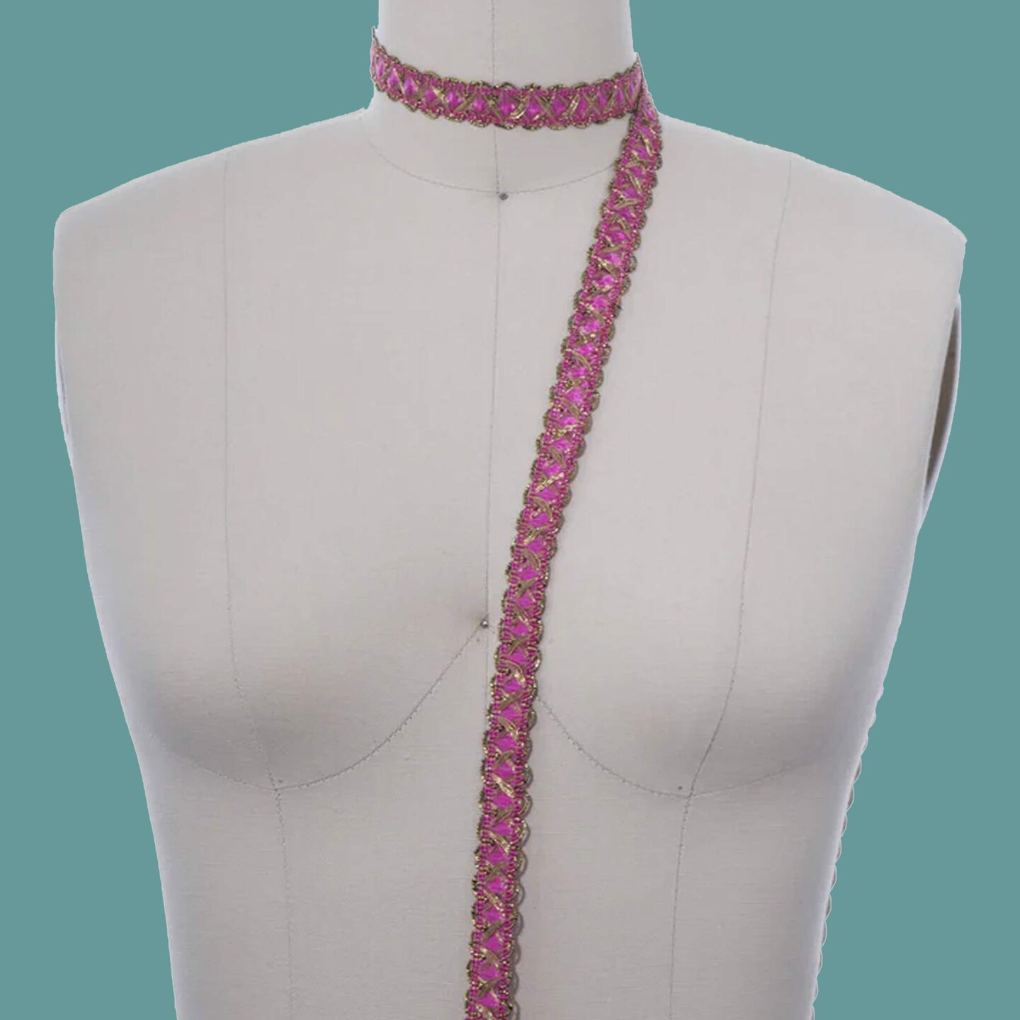 2 Yards 5/8 Inch Hot Pink and Gold Crossover French Gimp Trim for Victorian Decor