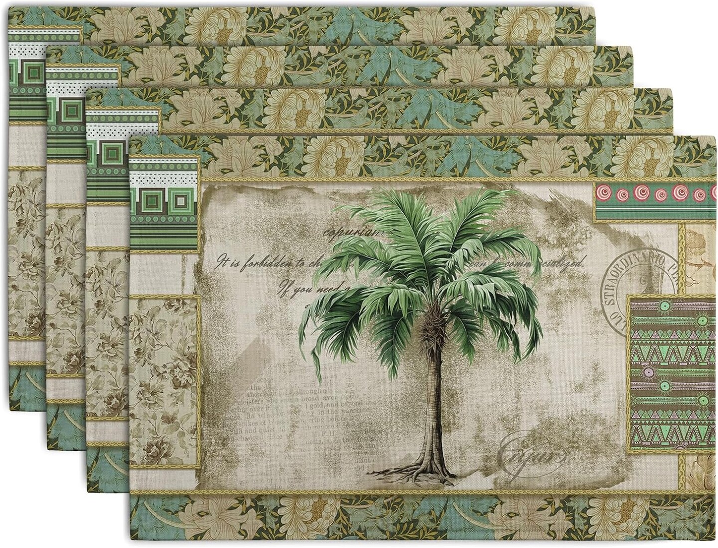 Tropical Palm Tree Placemats Set of 4 Summer Vintage Green Leaf Kitchen Table Placemat