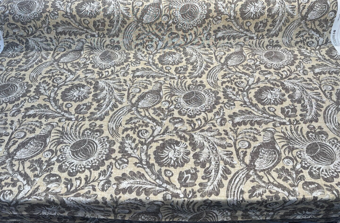 1 Yard Waverly Desert Bird Linen Rayon Blend Fabric, Upholstery Drapery Print 54&#x22; Wide