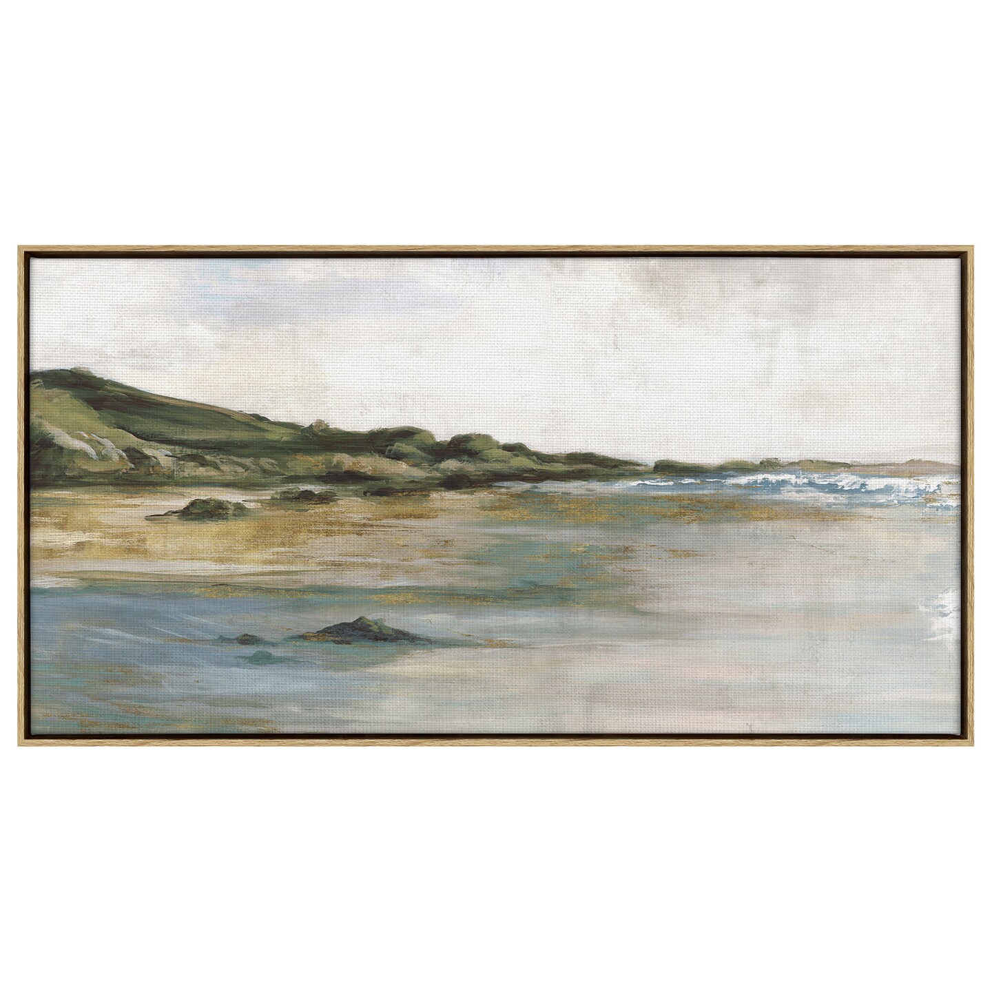 Americanflat Canvas Wall Art Featuring a Sandy Shore, Green Hills and Blue Ocean - Coastal Wall Art