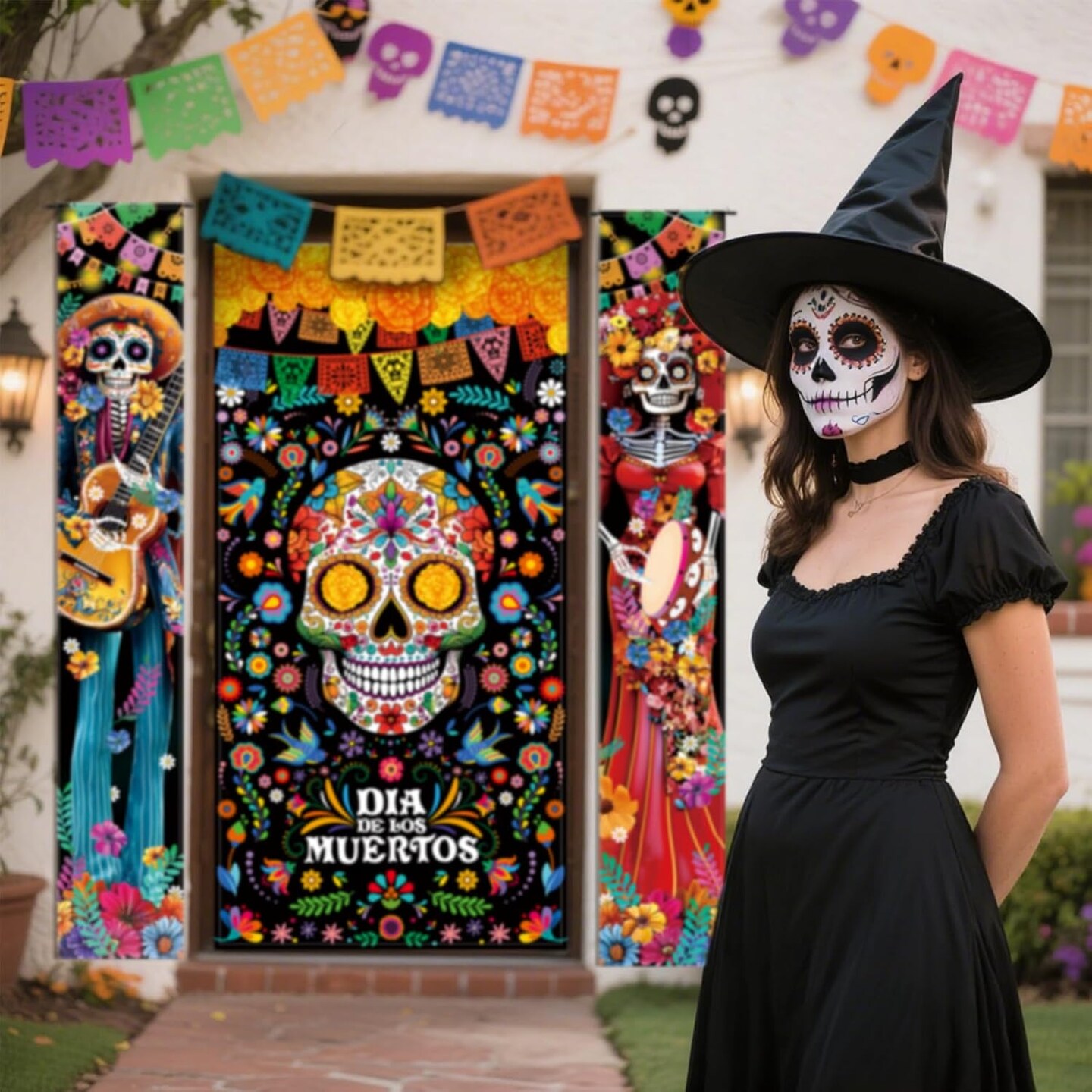 3 Pcs Day of the Dead Decorations Dia De Los Muertos Door Cover(Multicolor)14.37 x 5.91 inches
