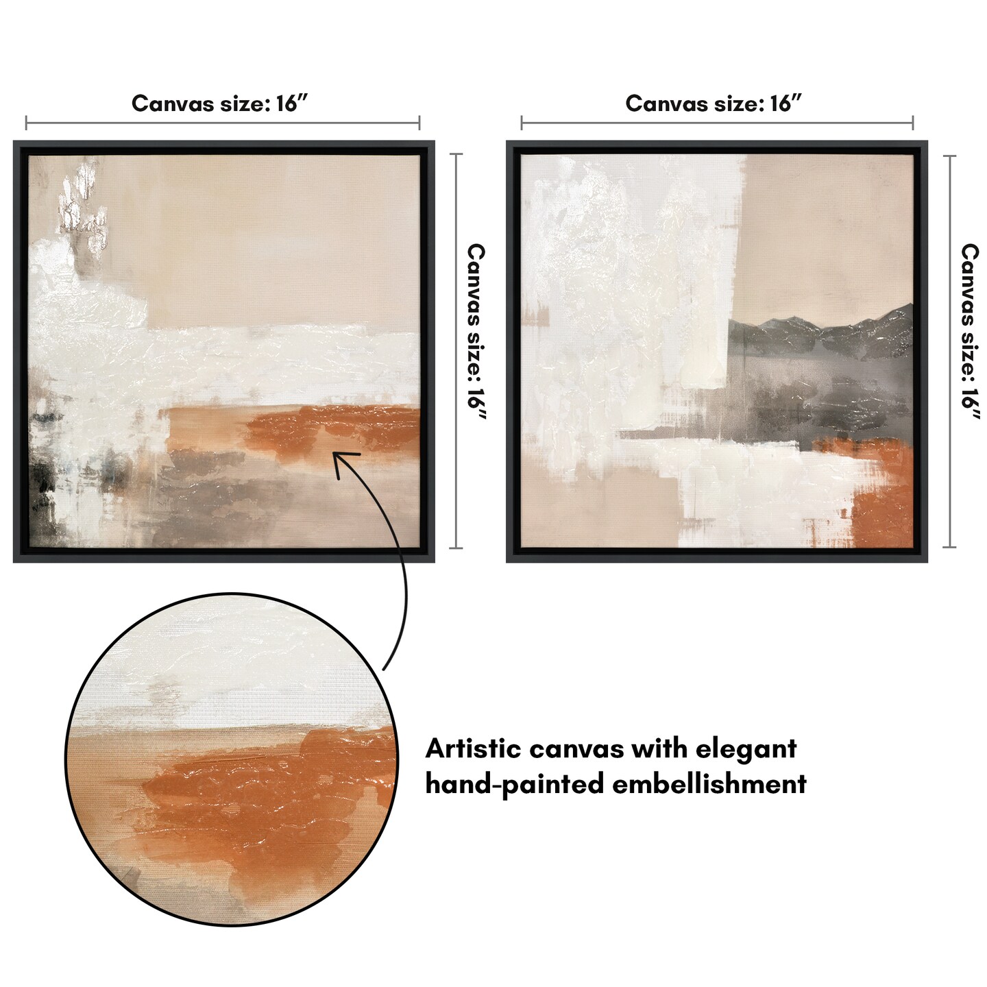 Americanflat Abstract Canvas Wall Art with Hand-Painted Accents - Set of 2 - Beige, Brown, Grey and White